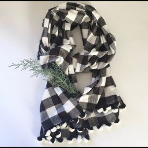 J.Crew, Plaid Scarf  Wrap,Black & White, with Pom Pom
